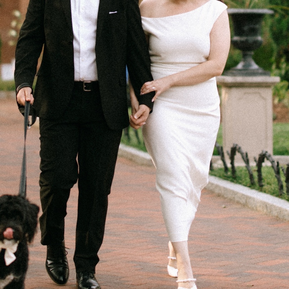 Misha One-Shoulder White Ruched Midi Dress - Picture 5 of 5